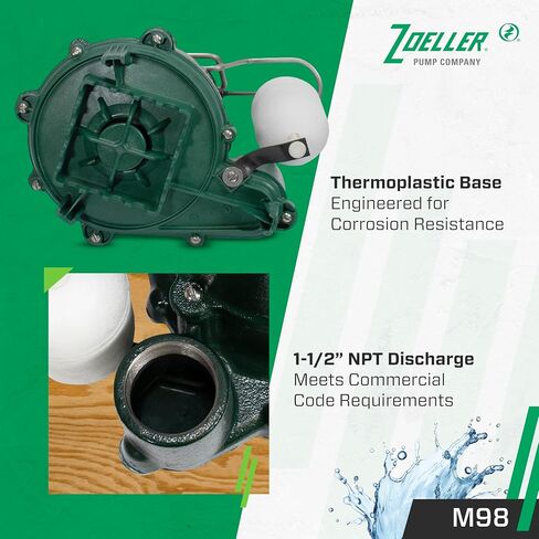 Zoeller 98-0001 115 فولت 1/2 حصان موديل M98 Flow-Mate أوتوماتيكي من الحديد الزهر حوض غاطس أحادي الطور / مضخة مياه ... in Kuwait