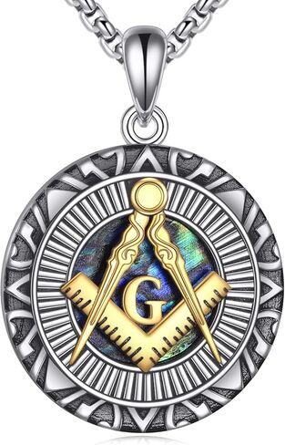 925 Sterling Silver Masonic Necklace for Men Women, Freemason Signet Freemasonry Pendant Mason Master Necklaces Fine Jewelry Gifts for Him, 22"+2" in Kuwait