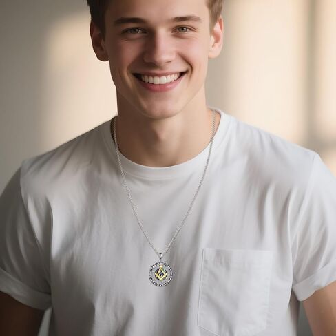 925 Sterling Silver Masonic Necklace for Men Women, Freemason Signet Freemasonry Pendant Mason Master Necklaces Fine Jewelry Gifts for Him, 22"+2" in Kuwait