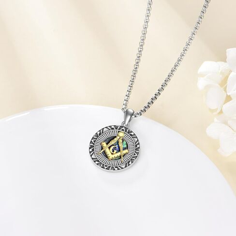 925 Sterling Silver Masonic Necklace for Men Women, Freemason Signet Freemasonry Pendant Mason Master Necklaces Fine Jewelry Gifts for Him, 22"+2" in Kuwait