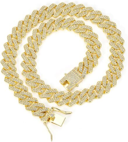 Cuban Link Chain Mens Iced Out Cuban Necklace Silver/Gold Bling Diamond Hip Hop Jewelry for Women in Saudi Arabia