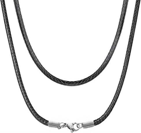 سلك قلادة 2 مم للرجال مع مشبك من الفولاذ المقاوم للصدأ، سلسلة حبل شمع من الجلد المقاوم للماء للقلادة 16 بوصة - 24 بوصة للنساء والرجال in Kuwait