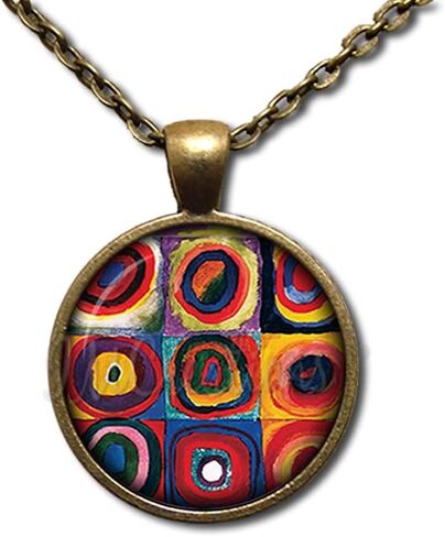 Kandinsky Farbstudie Quadrate Abstract Art Handmade ROUND Glass Pendant Necklace Jewelry in Kuwait