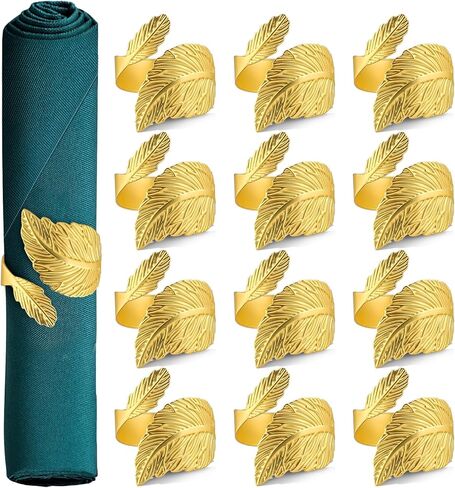 Gold Napkin Rings Set of 24 Metal Leaf Napkin Rings Cloth Napkin Holder for Weddings, Valentines Day, Holiday, Receptions, Dinner Party, Banquet, Buffet Table Decor (24) in Saudi Arabia