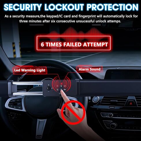 TIPHOPE 4 in 1 Smart Steering Wheel Lock with Digital Keypad,NFC,Card & Keys Unlocking,Adjustable Anti Theft Locking Device with Incorrect Entry Alarm & Anti-Tamper Alarm&Window Breaker for Car Truck in Kuwait