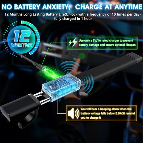 TIPHOPE 4 in 1 Smart Steering Wheel Lock with Digital Keypad,NFC,Card & Keys Unlocking,Adjustable Anti Theft Locking Device with Incorrect Entry Alarm & Anti-Tamper Alarm&Window Breaker for Car Truck in Kuwait