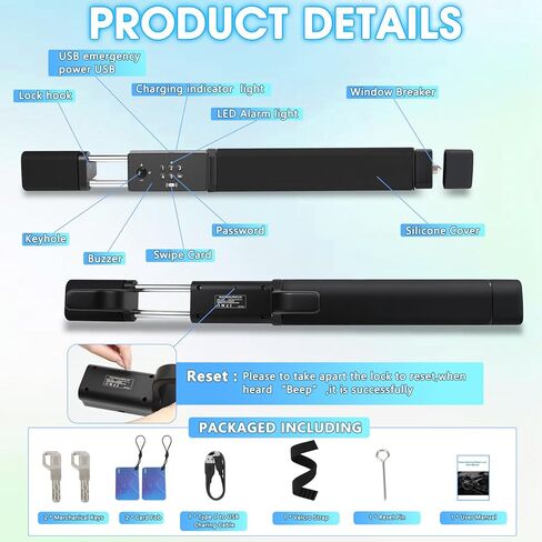 TIPHOPE 4 in 1 Smart Steering Wheel Lock with Digital Keypad,NFC,Card & Keys Unlocking,Adjustable Anti Theft Locking Device with Incorrect Entry Alarm & Anti-Tamper Alarm&Window Breaker for Car Truck in Kuwait