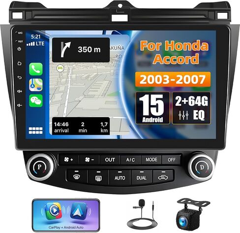 2G+64G Android Car Stereo Radio for Honda Accord 2003-2007 Wireless Apple Carplay Android Auto 10.1 inch strea تعمل على شاشة GPS ، Bluetooth ، Hifi Audio ، WiFi ، USB ، Camera Backup و MIC AHD in Kuwait