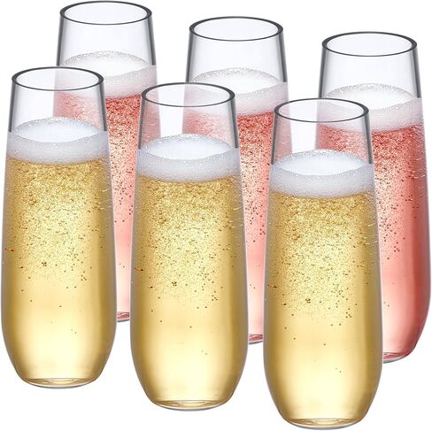 Amazing Abby - Stella - 8-Ounce Unbreakable Tritan Champagne Flutes (Set of 6), Plastic Wine Glasses, Reusable, BPA-Free, Dishwasher-Safe, Perfect for Poolside, Outdoors, Camping, and More in Kuwait