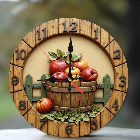 Rustic Fruit Bucket Round Wall Clock - 10 Inch Non-Ticking Decorative Clocks for Play Room Living Room Bedroom Decor in Saudi Arabia