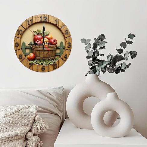 Rustic Fruit Bucket Round Wall Clock - 10 Inch Non-Ticking Decorative Clocks for Play Room Living Room Bedroom Decor in Saudi Arabia
