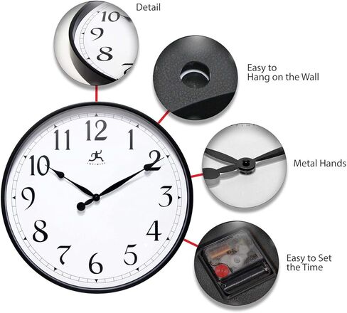 Infinity Instruments Officium 18 inch Plain Office Wall Clock Business Easy to Read Battery Operated (Black) in Kuwait