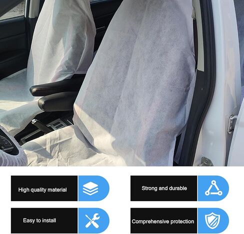 4PCS Disposable Car Seat Covers, Thickened Non-Woven Fabric with Elastic for Front Seats, Steering Wheel, Gear Shift Knob, for Avoiding Scuffs & Scratches (White) in Kuwait