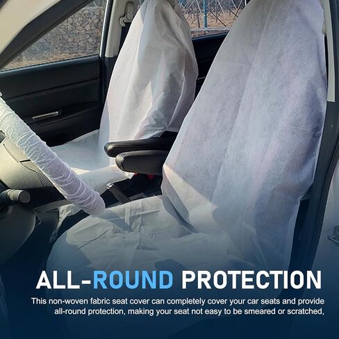 4PCS Disposable Car Seat Covers, Thickened Non-Woven Fabric with Elastic for Front Seats, Steering Wheel, Gear Shift Knob, for Avoiding Scuffs & Scratches (White) in Kuwait