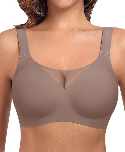 Ganado Wireless Bras for Women Full Coverage Mesh Seamless Supportive Comfortable Bras No Wire T Shirt Bra Padded Bralette in Kuwait
