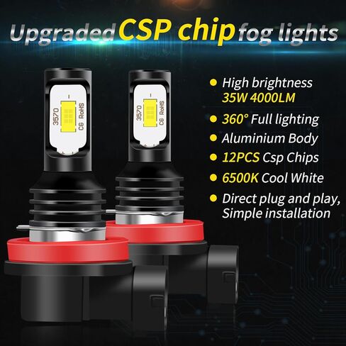 متوافق مع مصابيح Toyota RAV4 2006 2007 2008 2009 2010 2011 2012، 9005 High Beam 9006 Low Beam+H11 Fog Light Bulb Combo، ضوء أبيض 6000k، مصابيح داخلية (عبوة من 6) in Kuwait