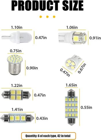 42 Pack Car Interior Lights LED Bulb Kit, 31mm/ 36mm/ 41mm/ T10/ 1157 LED Festoon Bulbs Dome Light Replacement Bulbs for Car Dome Courtesy Map Door License Plate Lights (White) in Kuwait