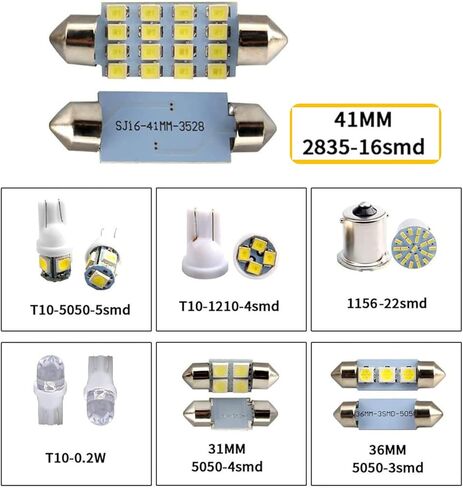 42 Pack Car Interior Lights LED Bulb Kit, 31mm/ 36mm/ 41mm/ T10/ 1157 LED Festoon Bulbs Dome Light Replacement Bulbs for Car Dome Courtesy Map Door License Plate Lights (White) in Kuwait