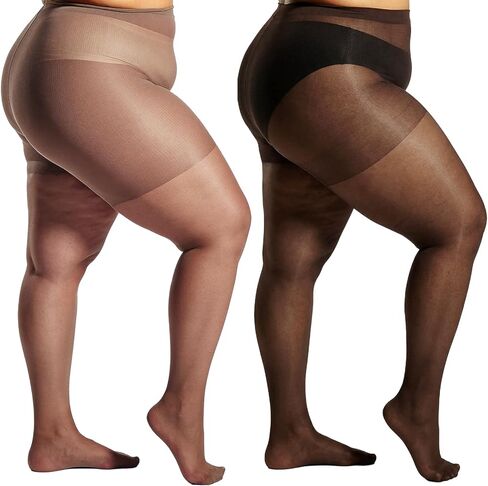 2 Pairs Plus Size Sheer Tights for Women High Waist Control Top Stockings Ultra Thin Pantyhose with Reinforced Toes in Kuwait
