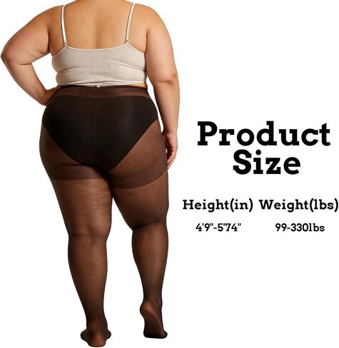 2 Pairs Plus Size Sheer Tights for Women High Waist Control Top Stockings Ultra Thin Pantyhose with Reinforced Toes in Kuwait