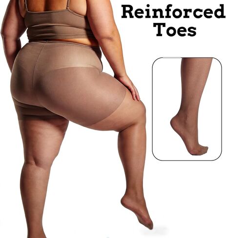 2 Pairs Plus Size Sheer Tights for Women High Waist Control Top Stockings Ultra Thin Pantyhose with Reinforced Toes in Kuwait