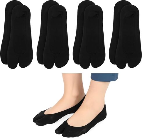 4 Pairs Tabi Socks for Women No Show Socks Flip Flop Sock Non Slip Split Toe Low Cut Sock Invisible Liner Footies for Loafers Sandals Flip Flops Black in Kuwait