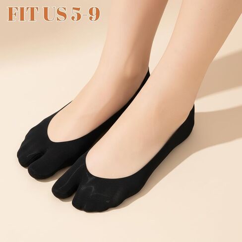 4 Pairs Tabi Socks for Women No Show Socks Flip Flop Sock Non Slip Split Toe Low Cut Sock Invisible Liner Footies for Loafers Sandals Flip Flops Black in Kuwait