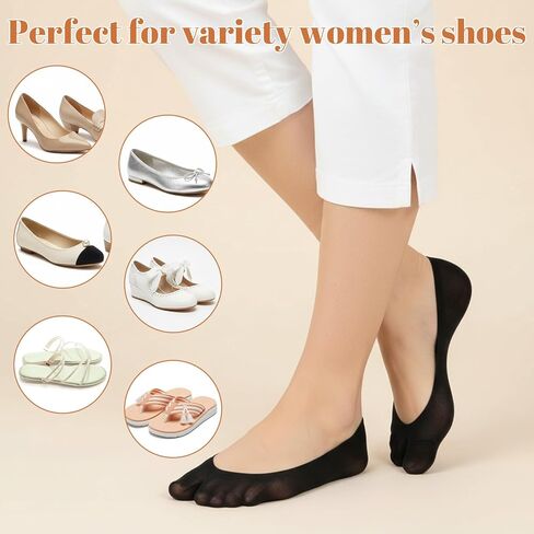 4 Pairs Tabi Socks for Women No Show Socks Flip Flop Sock Non Slip Split Toe Low Cut Sock Invisible Liner Footies for Loafers Sandals Flip Flops Black in Kuwait