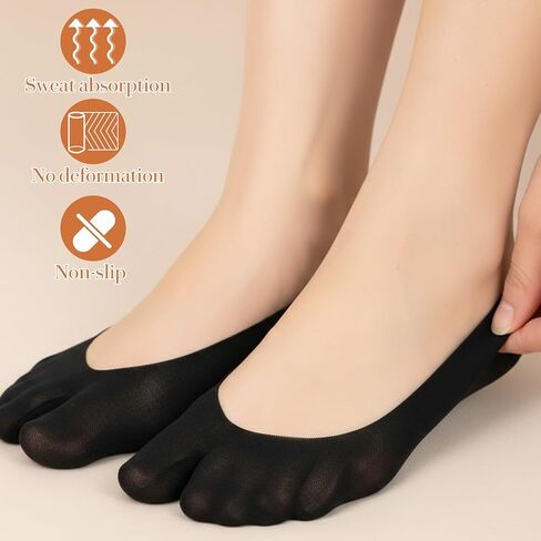 4 Pairs Tabi Socks for Women No Show Socks Flip Flop Sock Non Slip Split Toe Low Cut Sock Invisible Liner Footies for Loafers Sandals Flip Flops Black in Kuwait