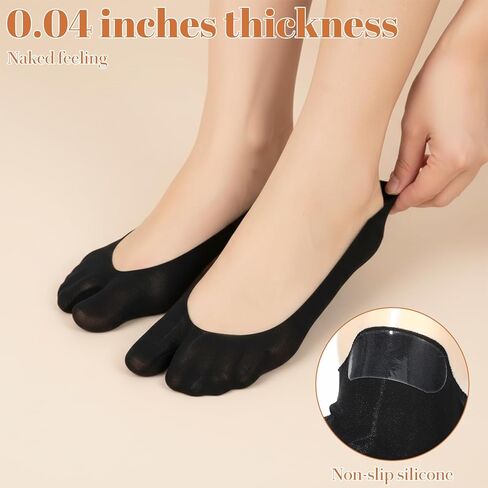 4 Pairs Tabi Socks for Women No Show Socks Flip Flop Sock Non Slip Split Toe Low Cut Sock Invisible Liner Footies for Loafers Sandals Flip Flops Black in Kuwait