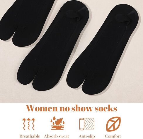 4 Pairs Tabi Socks for Women No Show Socks Flip Flop Sock Non Slip Split Toe Low Cut Sock Invisible Liner Footies for Loafers Sandals Flip Flops Black in Kuwait