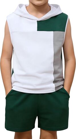 Boys Clothes Shorts Sets and Sleeveless Hooded Shirt Clothes Set Boys Sets Size 7-14Y in Saudi Arabia