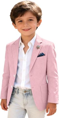 Bofan Seersucker Boys Suit Jackets Striped Blazer for Kid Boy Summer Beach Sports Coat Wedding Tuxedo Outfit in Kuwait