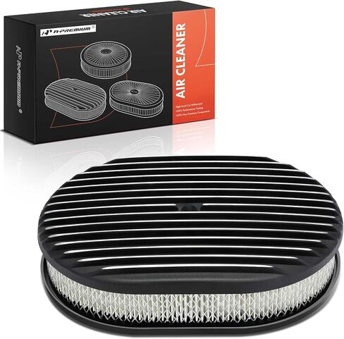 A-Premium Universal 12" Oval Black Air Cleaner Filter Assembly - 8-3/8 "x 2", Oval Black, Full Finned Air Cleaner - Fit For 5-1/8" carburetor neck in Saudi Arabia
