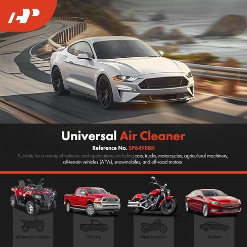 A-Premium Universal 12" Oval Black Air Cleaner Filter Assembly - 8-3/8 "x 2", Oval Black, Full Finned Air Cleaner - Fit For 5-1/8" carburetor neck in Saudi Arabia