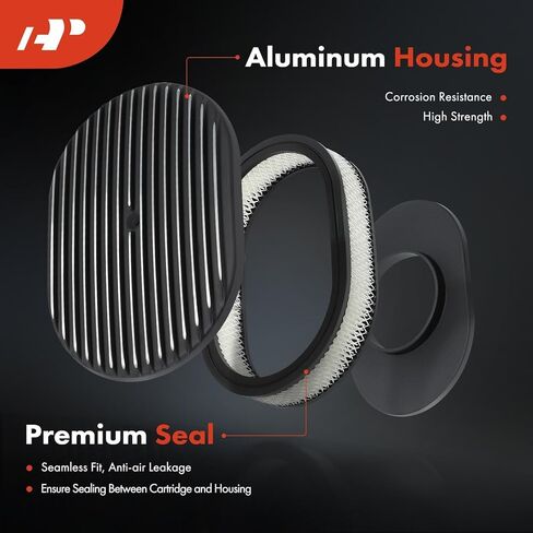 A-Premium Universal 12" Oval Black Air Cleaner Filter Assembly - 8-3/8 "x 2", Oval Black, Full Finned Air Cleaner - Fit For 5-1/8" carburetor neck in Saudi Arabia