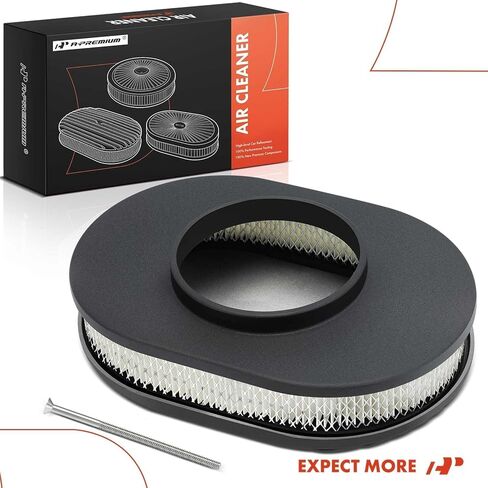 A-Premium Universal 12" Oval Black Air Cleaner Filter Assembly - 8-3/8 "x 2", Oval Black, Full Finned Air Cleaner - Fit For 5-1/8" carburetor neck in Saudi Arabia