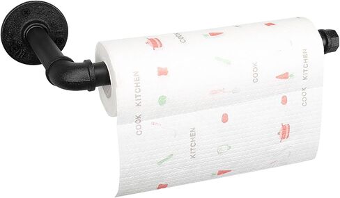 Industrial Iron Pipe Kitchen Paper Towel Holder, Vintage Farmhouse Heavy Duty DIY Industrial Rustic Wall Mount Paper Towel Rack for Kitchen Bathroom (1, Black) in Kuwait