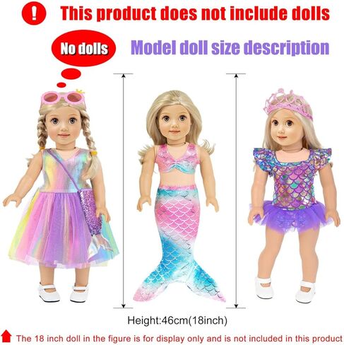 Mermaid 18 inch Doll Clothes and Doll Accessories Case Luggage Travel Play Set Include Suitcase, Dresses, Bag, Camera, Glasses, Pillow, Eyeshade Etc (No Doll) in Kuwait