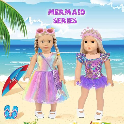 Mermaid 18 inch Doll Clothes and Doll Accessories Case Luggage Travel Play Set Include Suitcase, Dresses, Bag, Camera, Glasses, Pillow, Eyeshade Etc (No Doll) in Kuwait