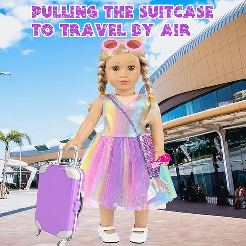 Mermaid 18 inch Doll Clothes and Doll Accessories Case Luggage Travel Play Set Include Suitcase, Dresses, Bag, Camera, Glasses, Pillow, Eyeshade Etc (No Doll) in Kuwait