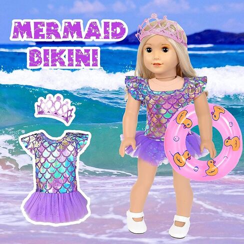Mermaid 18 inch Doll Clothes and Doll Accessories Case Luggage Travel Play Set Include Suitcase, Dresses, Bag, Camera, Glasses, Pillow, Eyeshade Etc (No Doll) in Kuwait