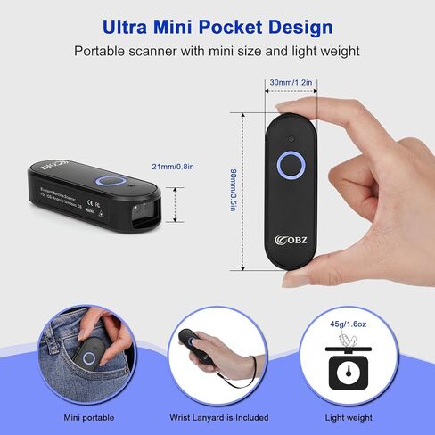 ماسحة باركود Bluetooth Portable OBZ ، ماسح ضوئي رمز اللاسلكي اللاسلكي القابل للارتداء ، يعمل على طراز Bluetooth و 2.4G in Kuwait