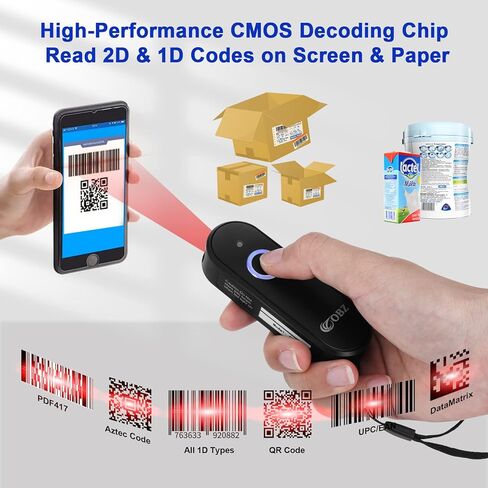 ماسحة باركود Bluetooth Portable OBZ ، ماسح ضوئي رمز اللاسلكي اللاسلكي القابل للارتداء ، يعمل على طراز Bluetooth و 2.4G in Kuwait