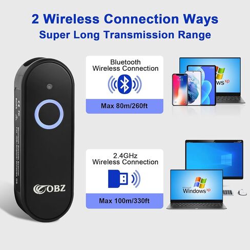 ماسحة باركود Bluetooth Portable OBZ ، ماسح ضوئي رمز اللاسلكي اللاسلكي القابل للارتداء ، يعمل على طراز Bluetooth و 2.4G in Kuwait