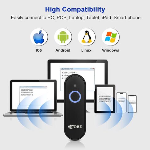 ماسحة باركود Bluetooth Portable OBZ ، ماسح ضوئي رمز اللاسلكي اللاسلكي القابل للارتداء ، يعمل على طراز Bluetooth و 2.4G in Kuwait