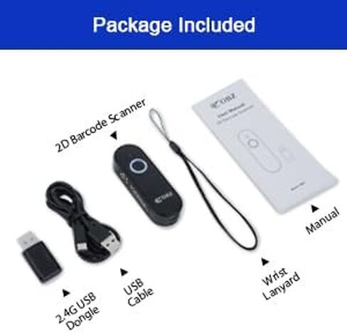 ماسحة باركود Bluetooth Portable OBZ ، ماسح ضوئي رمز اللاسلكي اللاسلكي القابل للارتداء ، يعمل على طراز Bluetooth و 2.4G in Kuwait