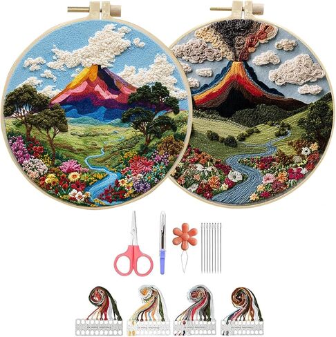 Hzkokon 2 Pack Embroidery Kit for Beginners Adults Cross Stitch Kits Hand Embroidery Kit Includes Stamped Flower Pattern, Hoop, Color Threads,Tools & Follow Instruction in Saudi Arabia