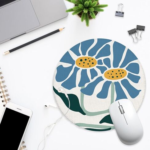 Boho Abstract Blue Floral Mouse Pad for Desk, Modern Abstract Flower Botanical Mousepad for Work Wireless Mouse Computers Laptop Desk Accessories, 7.9x7.9 Inch in Saudi Arabia