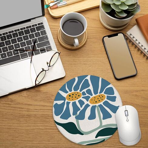 Boho Abstract Blue Floral Mouse Pad for Desk, Modern Abstract Flower Botanical Mousepad for Work Wireless Mouse Computers Laptop Desk Accessories, 7.9x7.9 Inch in Saudi Arabia